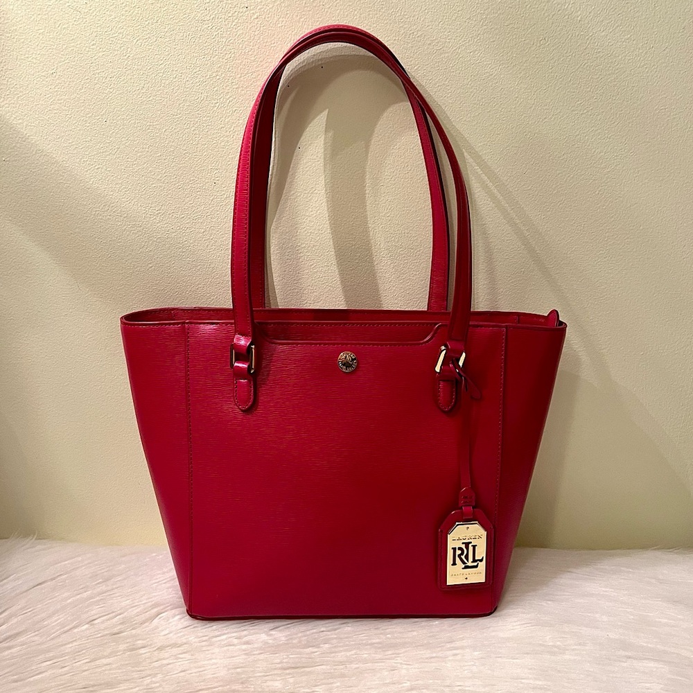 Ralph Lauren Red Leather Tote Bag